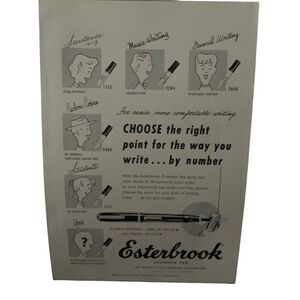 Vintage 1955 Esterbrook Choose The Right Point Ad Advertisement